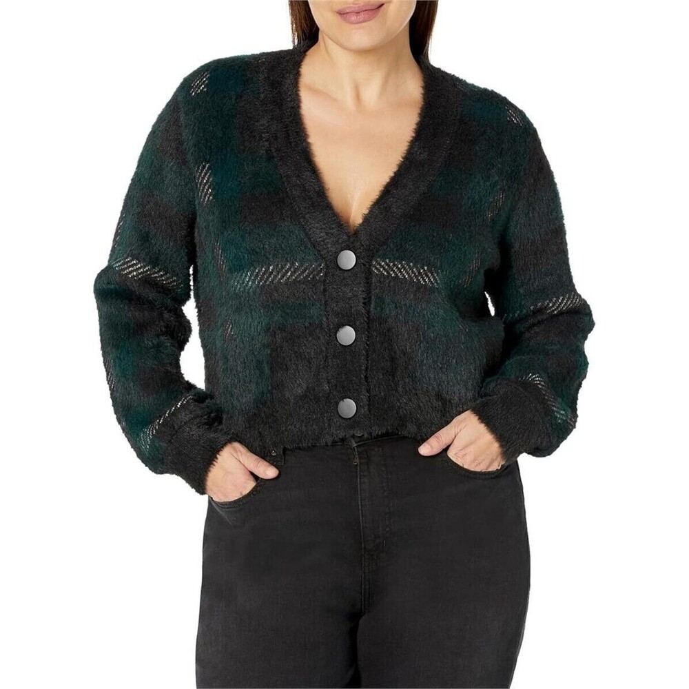City Chic Plus Size Cardi Naomi Cardigan SZ XL Emerald Check Cottagecore Winter